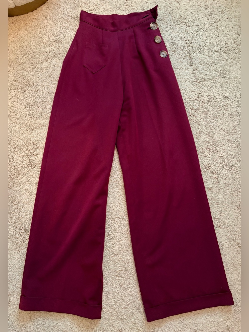 Vivien of Holloway Burgundy Katharine 1940s Trousers Size 10 / 24 Waist XS